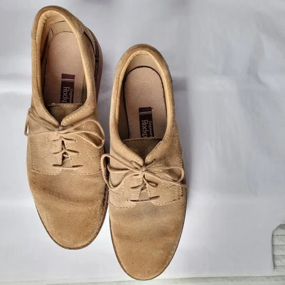 Rockport Suede Oxford Shoes Vibram Sole Men's 7.5 Comfort‎ Casual Lace-Up